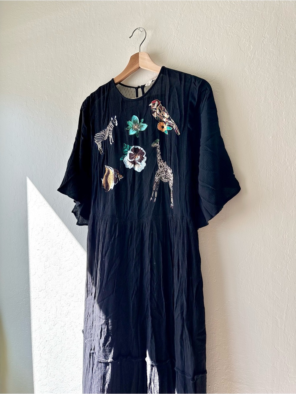 Zara basic 2016 animal embroidered black maxi dress oversized small sheer back - Picture 8 of 11
